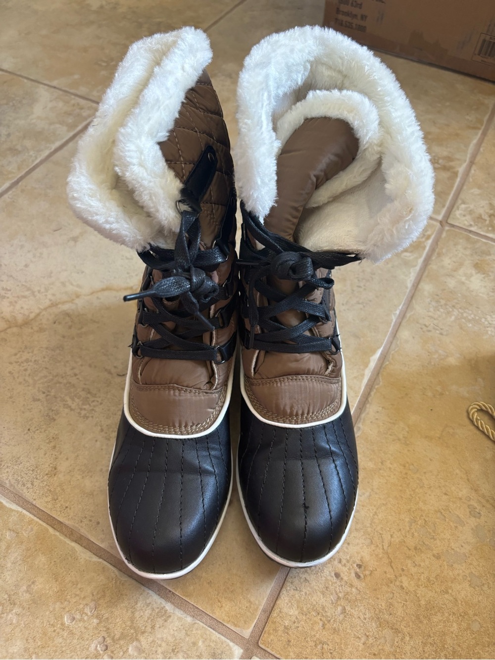 Women's Brown & Black Fur-Lined Winter Rain Boots